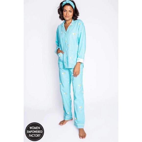 PJ Salvage Pajama Set Womens Size Large Flannel Martini Print‎ Cozy Lounge Sleep - Picture 1 of 14